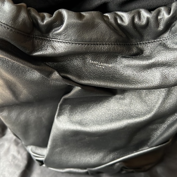 Saint Laurent Teddy Off-White Coated Linen Drawstring Bucket Bag - Picture 10 of 15